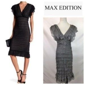 Max Edition Womens Tiered Sheath Cocktail Dress Size Medium Metallic Pewter